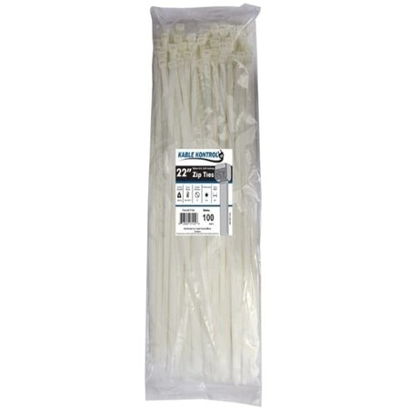 Kable Kontrol Cable Tie, 22 in L, 6 in Max Bundle Dia., Natural, Nylon 6/6, 250 lb Strength, 100 PK CT110